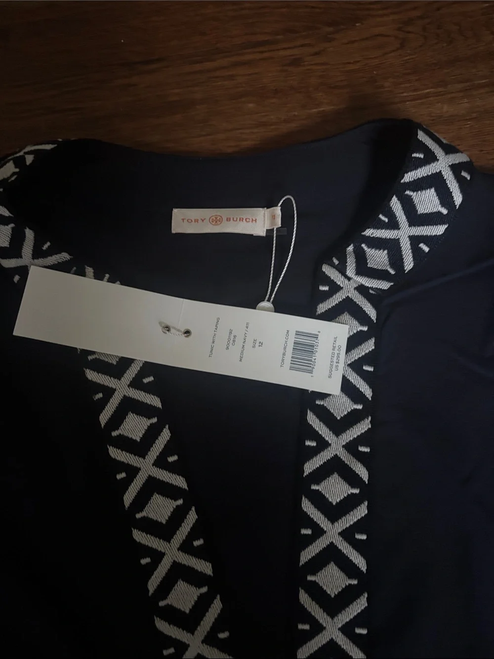 Tory Burch Navy Tunic with Contrast Geometric Trim